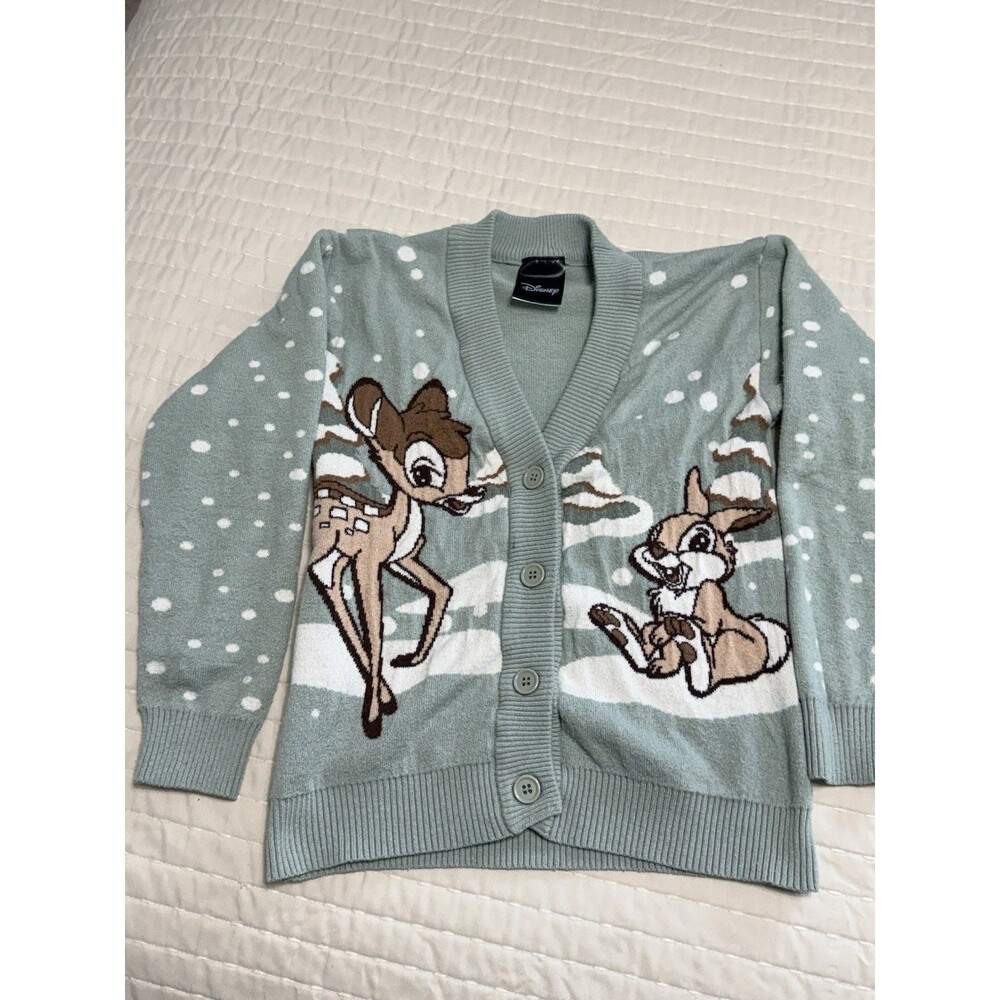Disney Cardigan | Kids Size Small | Features Bambi And Thumper | Sage Green
